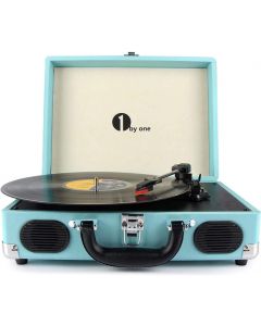 1 BY ONE Bluetooth Record Player Belt-Drive 3-Speed Portable Vinyl Turntable with Built in Speakers, Supports RCA Output, Headphone Jack, MP3, Mobile Phones Music Playback, Turquoise