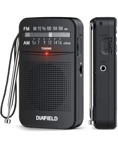 DIAFIELD Tragbares AM/FM Radio, Kleines Radio mit Lautsprecher & Kopfhörer 2 AA-Batterie betrieben für Spazierengehen, Küche