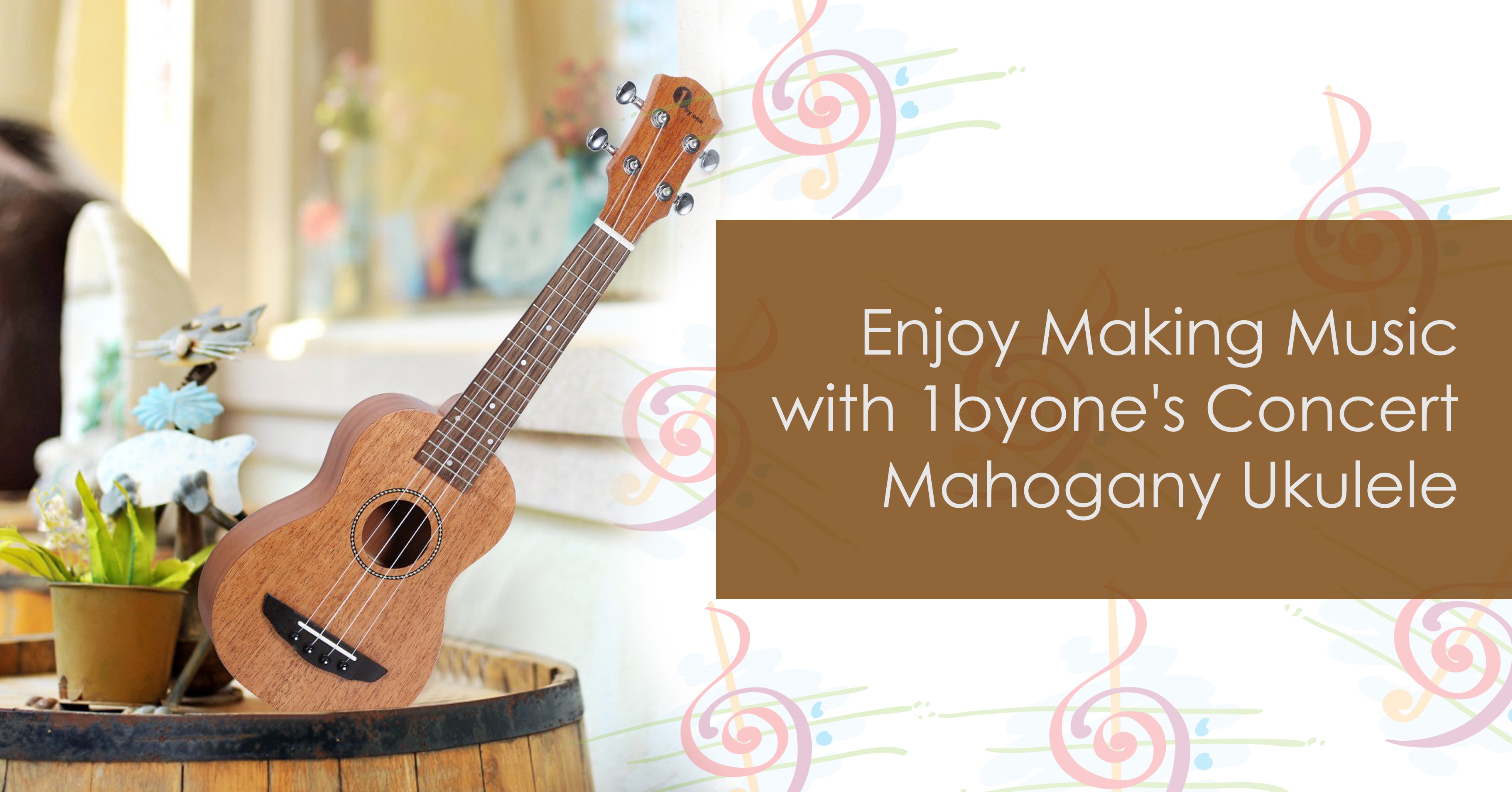 Enjoy Making Music with 1byone's  Concert Mahogony Ukulele