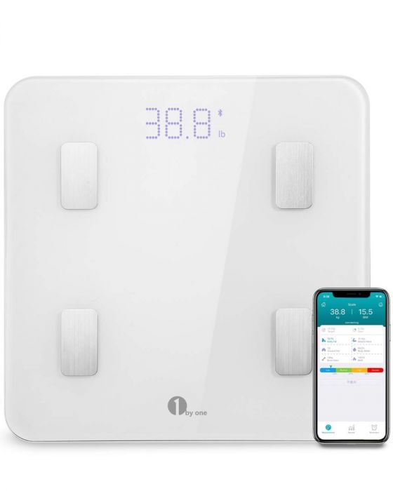 1byone Bathroom Weighing Digital Scales Bluetooth Smart Body Fat BMI W/Battery