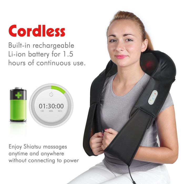1byone Cordless Shiatsu Massager for Neck & Back with Heat Function