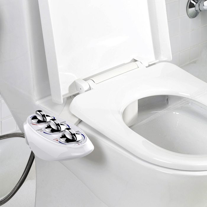 Greenco Slim Bidet Attachment Hot and Cold Water Spray Non-Electric Mechanical Bidet Toilet Seat Attachment Stainless Steel Flex Hose.