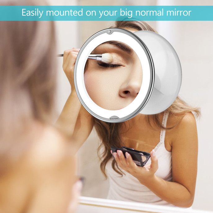 BEAUTURAL 10X Magnifying Makeup Mirror with Lights Lighted Magnified Vanity Mirror with Magnification and Suction Cup Upgraded Version