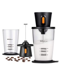 SIMPLETASTE 706-0004 Electric Milk Frother, Automatic Battery Operated Foam Maker and Drink Mixer with Stainless Steel Whisk and Foamer Cup for Coffee, Frappe, Latte, Matcha, Black