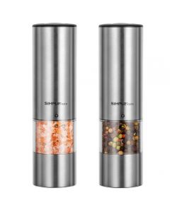 SIMPLETASTE Electric Salt and Pepper Grinder Set, Automatic One Handed,Stainless Grinders with Lights and Adjustable Coarseness,Battery Operated