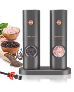 SIMPLETASTE Electric Salt and Pepper Grinder Set, One-Handed, Battery Powered, Adjustable Coarseness, LED Light, Pepper mills with stand, Seasoning Tools for Kitchen, Dining or Gifting