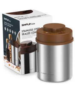 SIMPLETaste Coffee Canister, One-Piece Press Vacuum Sealed Storage Container, Airtight Stainless Steel Kitchen Food Jar with Date Tracker for Beans, Grounds, Tea, Cereal, Sugar, 16OZ
