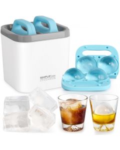 [8 Ices] SIMPLETASTE Crystal Clear Ice Maker Mold, 4 Clear ice Balls & 4 Large Ice Cubes, Ice Mold Maker with 2 Storage Bags, Ice Cube Tray for Cocktail and Drinks, Blue and White