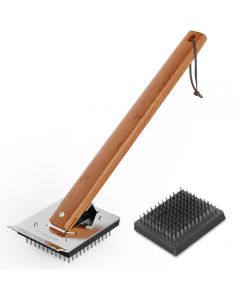 SIMPLETASTE Grill Brush and Scraper, Cherry Wooden handle wire Grill Brush for Grill Grate Cleaner Plus Stainless Steel Bristles Head for Replacement, Durable & Effective BBQ Tool [Upgraded]