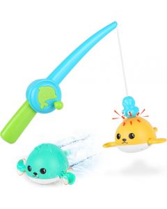 KINDIARY Bath Toys, Magnetic Fishing Games with Wind-up Swimming Whales, Water Table Pool Fun Time Bathtub Tub Toy for Toddlers Baby Kids Infant Girls Boys Age 1 2 3 4 5 6 Years Old