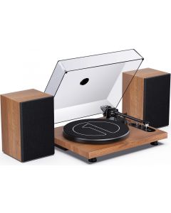 1 BY ONE Vinyl Record Player, Bluetooth Turntable with Stereo Bookshelf Speakers, Built-in Phono Preamp, AT-3600L Cartridge, Bluetooth Output&Input, Adjustable Counterweight