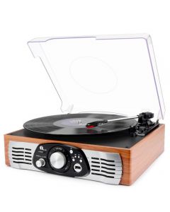 1byone Belt Drive 3 Speed Stereo Turntable with Built in Speakers, Natural Wood