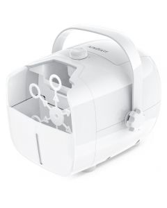 1 BY ONE Bubble Machine, Automatic Bubble Blower for Wedding and Party, Powered by Plug-in or Batteries, Outdoor and Indoor Use, 2 Bubbles Blowing Speed Levels, White