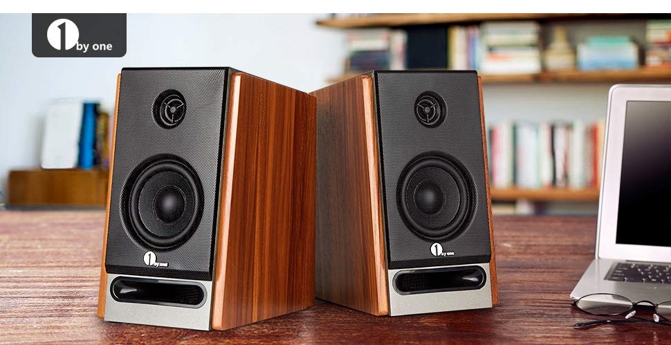 1byone powered bluetooth classic bookshelf speaker